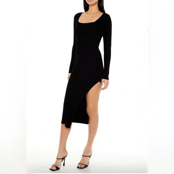 Forever 21 | Dresses | Forever 2 Midi Sweater Dress Black Xl Nwt | Poshmark